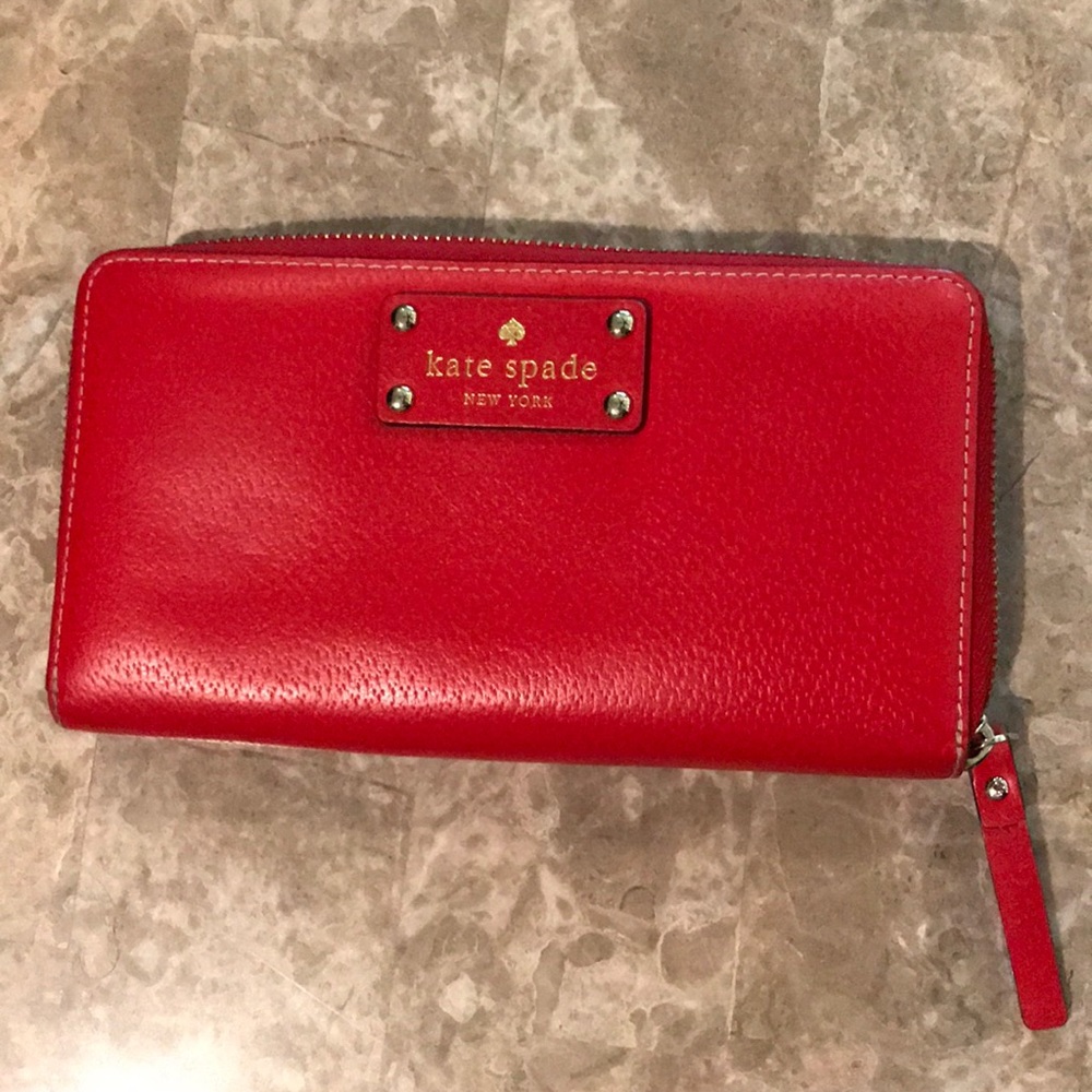 Kate spade red zip around wallet-authentic